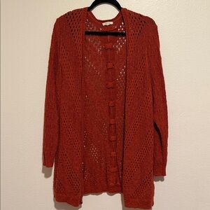 Maurices Brick Red Open-Knit Cardigan